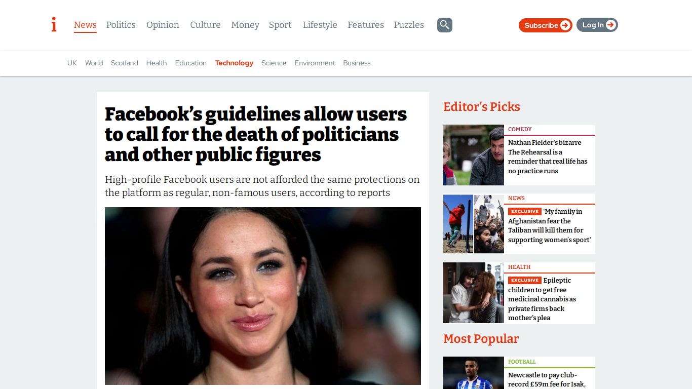 Facebook's guidelines allow users to call for the death of politicians ...